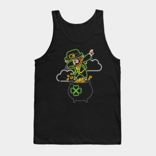 80s Retro Neon Sign Leprechaun Dabbing St Patrick - 80's Gift Tank Top